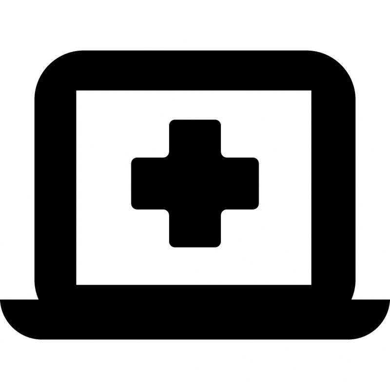 laptop medical sign icon cross sign square shape sketch