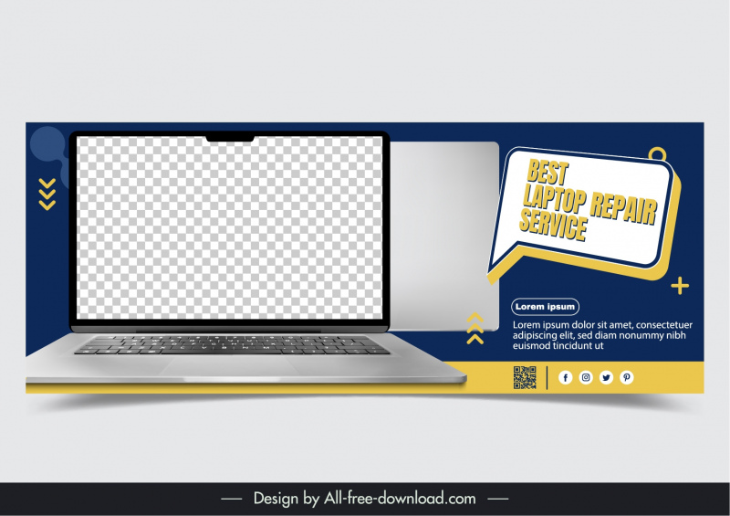 laptop repair banner template 3d checkered screen
