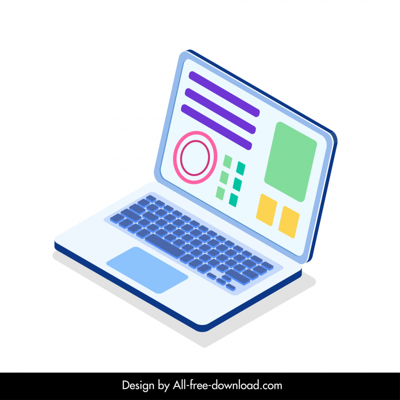 laptop screen icon analyzing charts elements 3d sketch