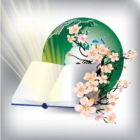 education background book cherry blossom earth decor