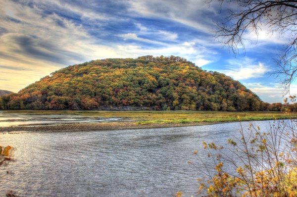large hill across the river at perrot state park wisconsin
