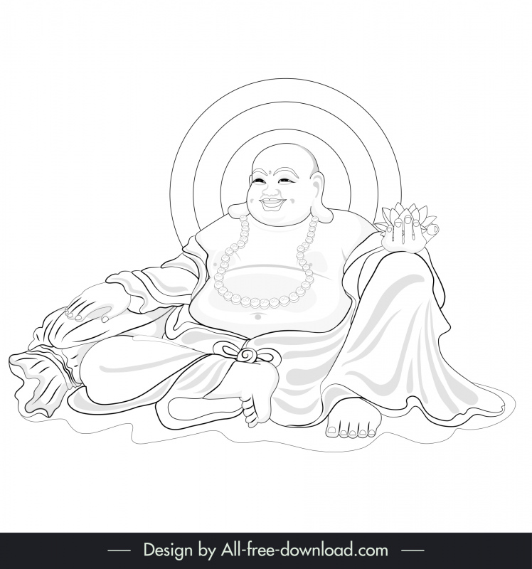 Image of Sketch of peace god Lord Buddha outline and silhouette editable  illustration-BP743570-Picxy