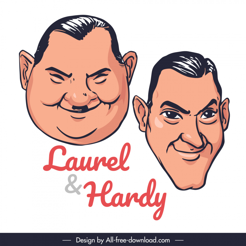 laurel and hardy faces icons handdrawn cartoon sketch