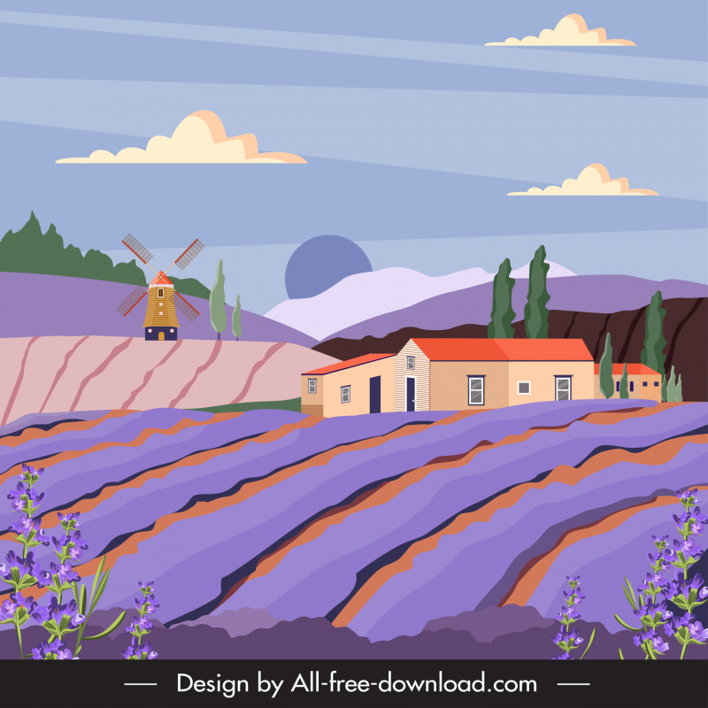lavender france farm scenery backdrop elegant retro sketch