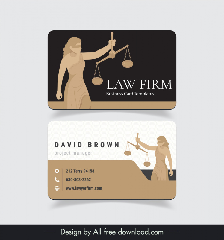 Law firm business card template classical elegant statue scale Vectors