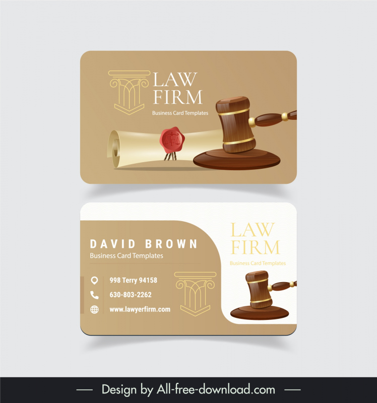 Law firm business card template elegant hammer decree design Vectors