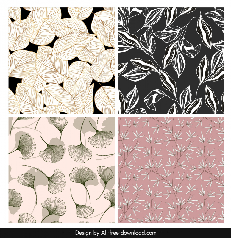 leaf pattern templates collection retro handdrawn 
