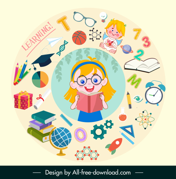 learning background cute girl education elements circle layout