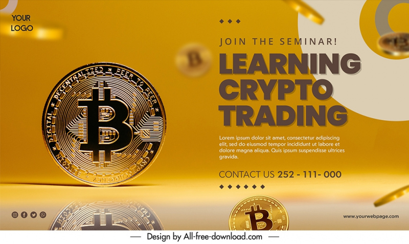 learning crypto trading banner template elegant realistic coins