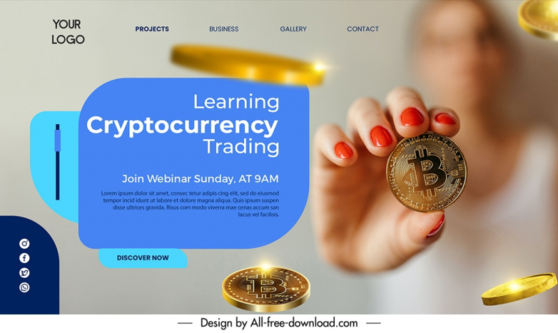 learning crypto trading landing page template closeup hand holding coin