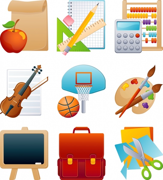 education icons colorful modern symbols sketch