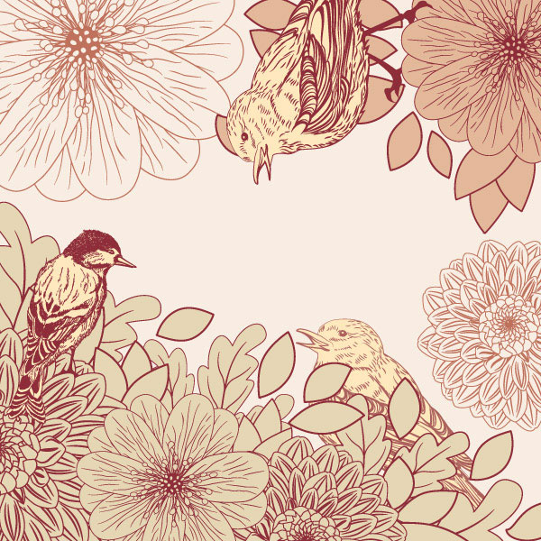 leaves and birds vector background set