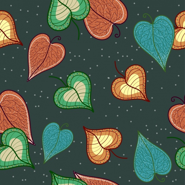 leaves background colorful heart shapes classical flat design