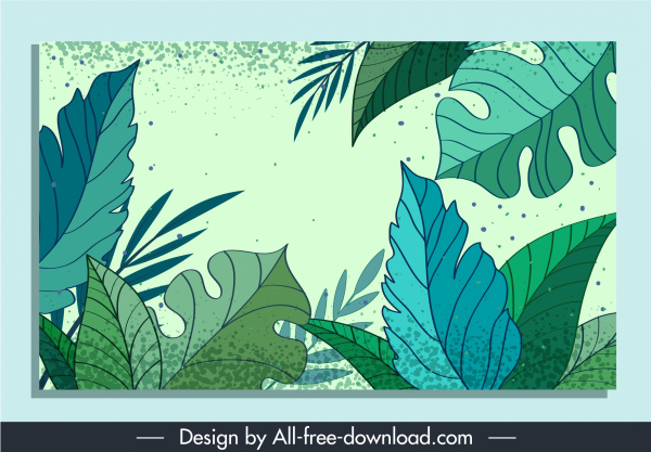 leaves background template green classical handdrawn outline
