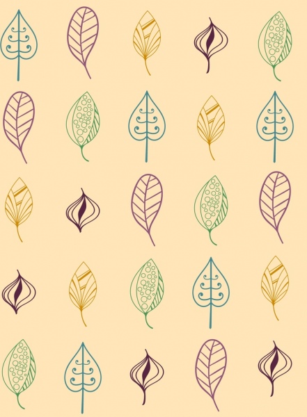 leaves icons collection outline various colored types