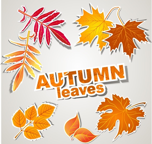 autumn leaves icons flat paper cut sketch