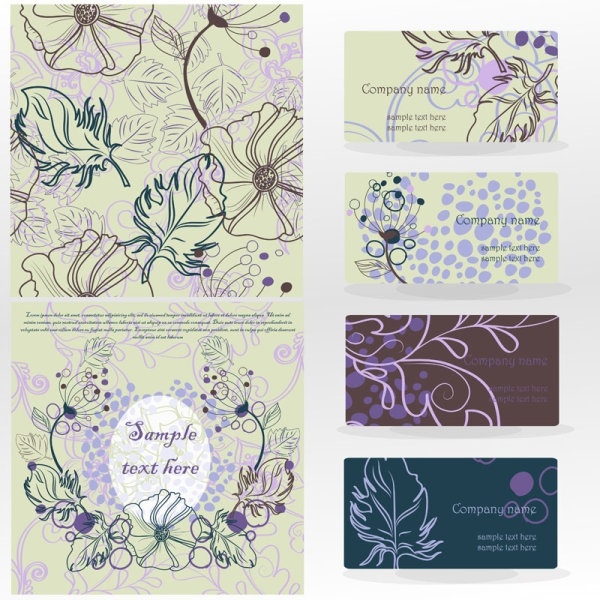 leaves pattern business card 02 vector