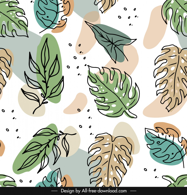 leaves pattern template flat handdrawn classic