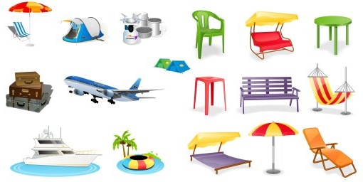 leisure and tourism elements mix icon vector