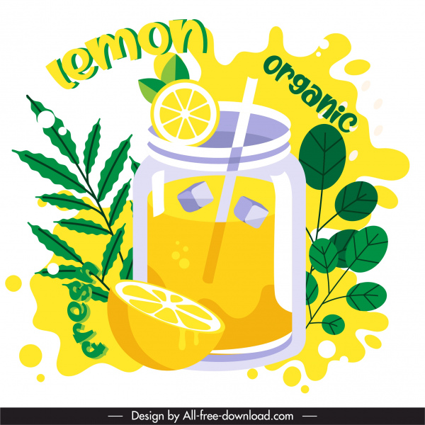 lemon juice advertising banner bright colored classic design