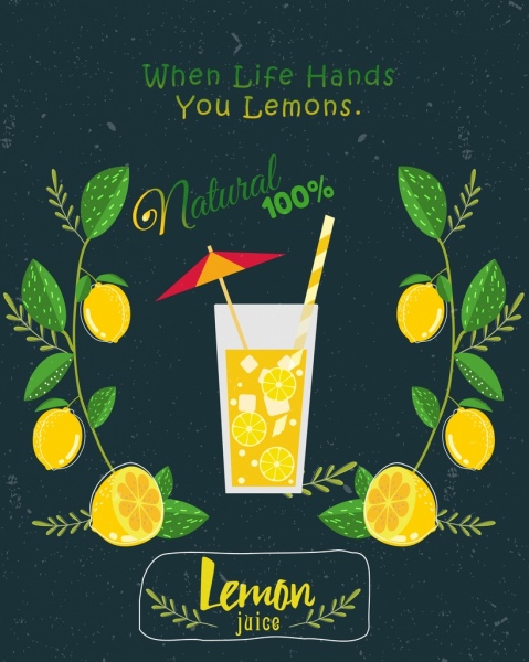 lemon juice advertising fruit icon colored retro design
