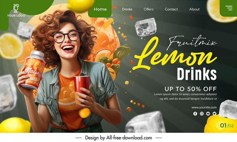   lemon juice advertising landing page template dynamic realistic design