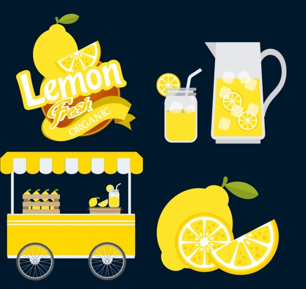 lemon juice design elements various yellow icons
