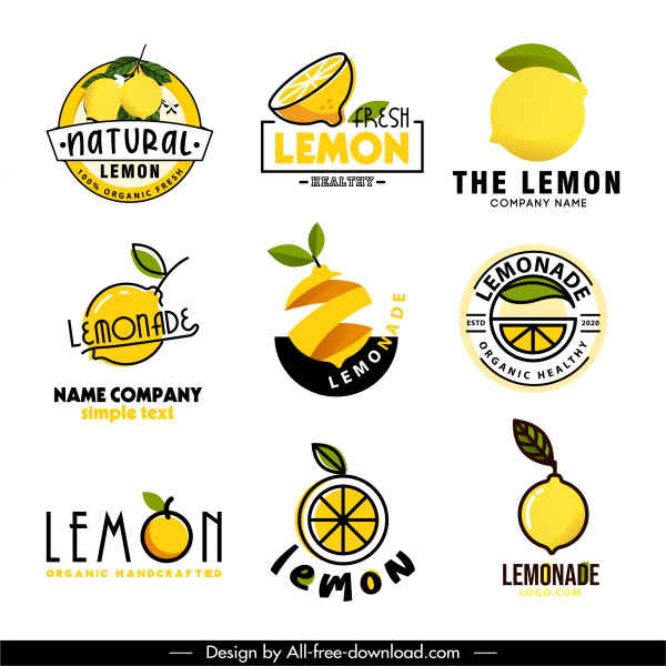 lemon products logotypes bright 3d flat sketch