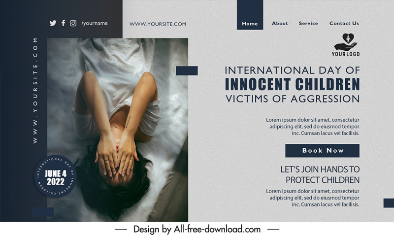  lets join hands to protect children landing page template upset girl sketch realistic design 