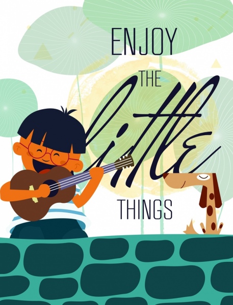 life banner joyful boy guitar pet icons decor