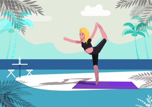 lifestyle background yoga girl icon cartoon design