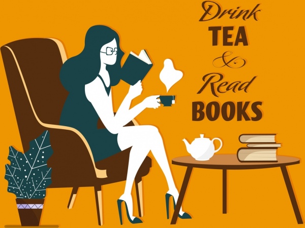 lifestyle banner reading woman tea break icon