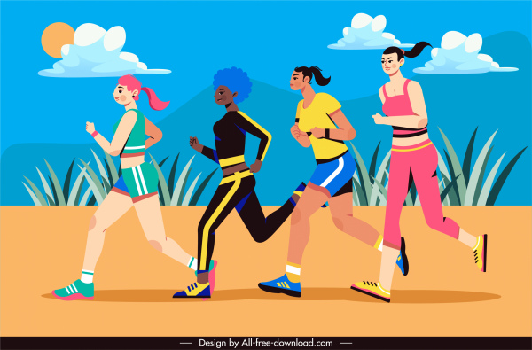 lifestyle painting jogging women sketch cartoon sketch