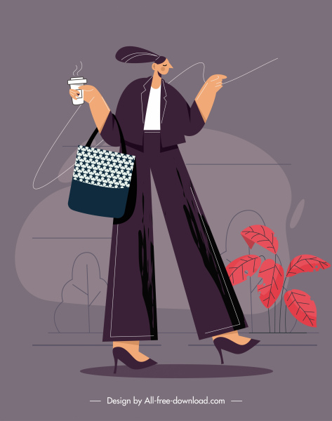 lifestyle painting shopping lady icon cartoon character sketch