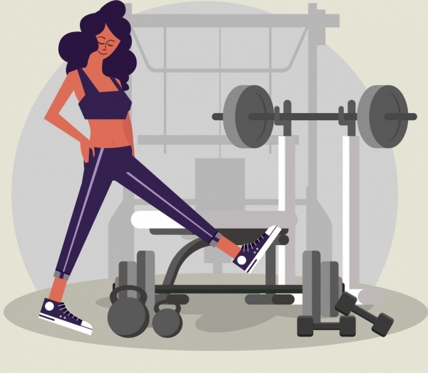 lifestyle painting woman gymnasium icons cartoon design