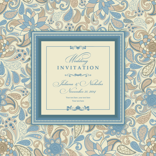 light color floral wedding invitations vector