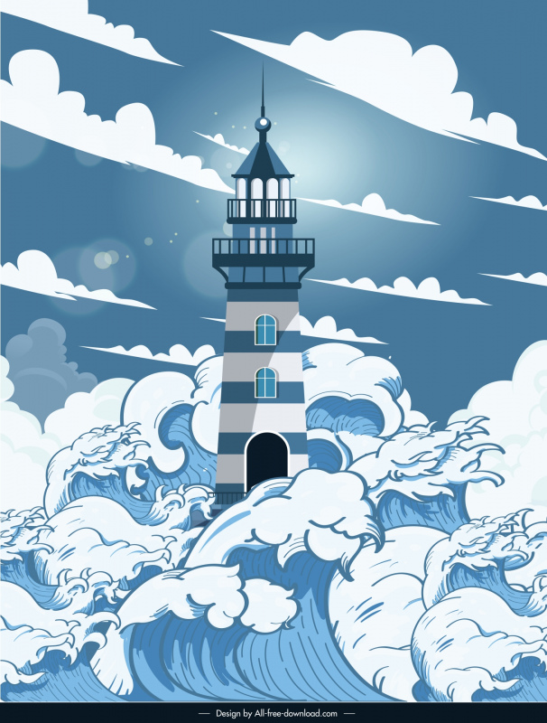  lighthouse backdrop template dynamic waves handdrawn