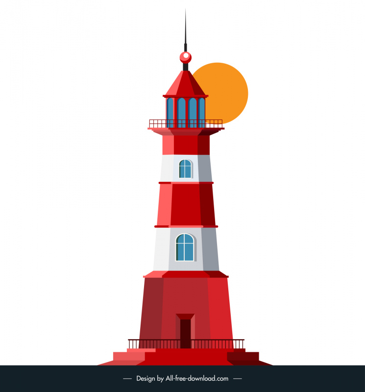  lighthouse icon modern symmetric architecture sun sketch