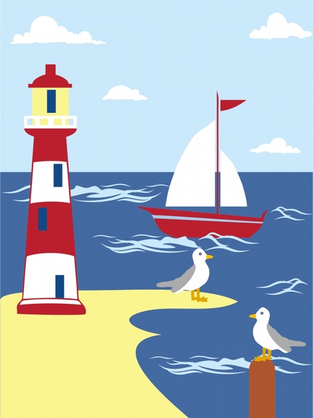 lighthouse on seaside scene painting