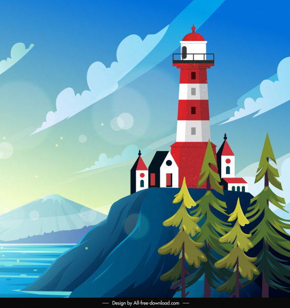 lighthouse scene background colorful bright classic decor