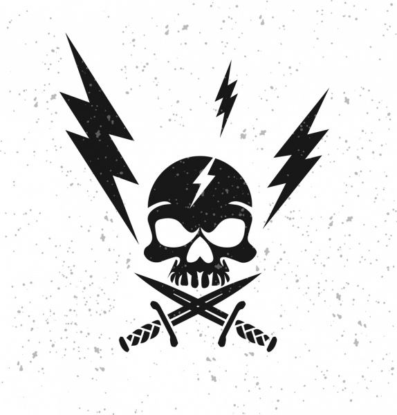 lightning background black white design skull sword icons