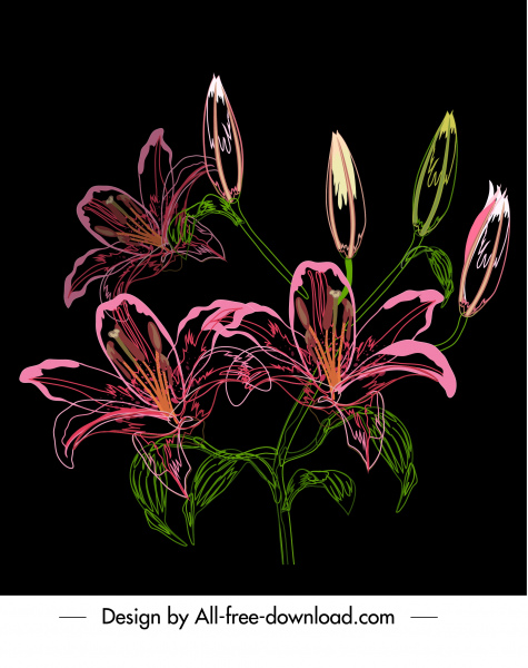 lily flora painting dark classical handdrawn sketch
