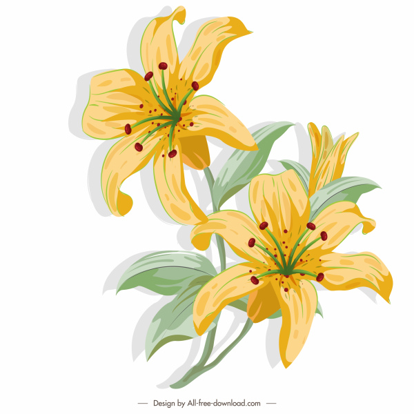 lily flower painting colored retro sketch