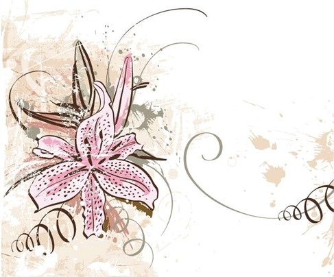 Lily with Grunge Floral Background Vector Graphic