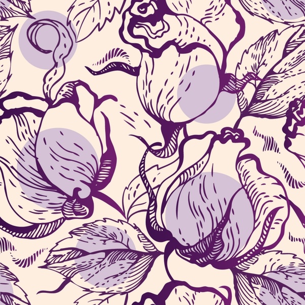 botanical pattern template classical handdrawn sketch