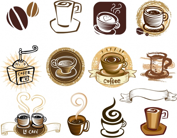 coffee products design elements retro symbols sketch