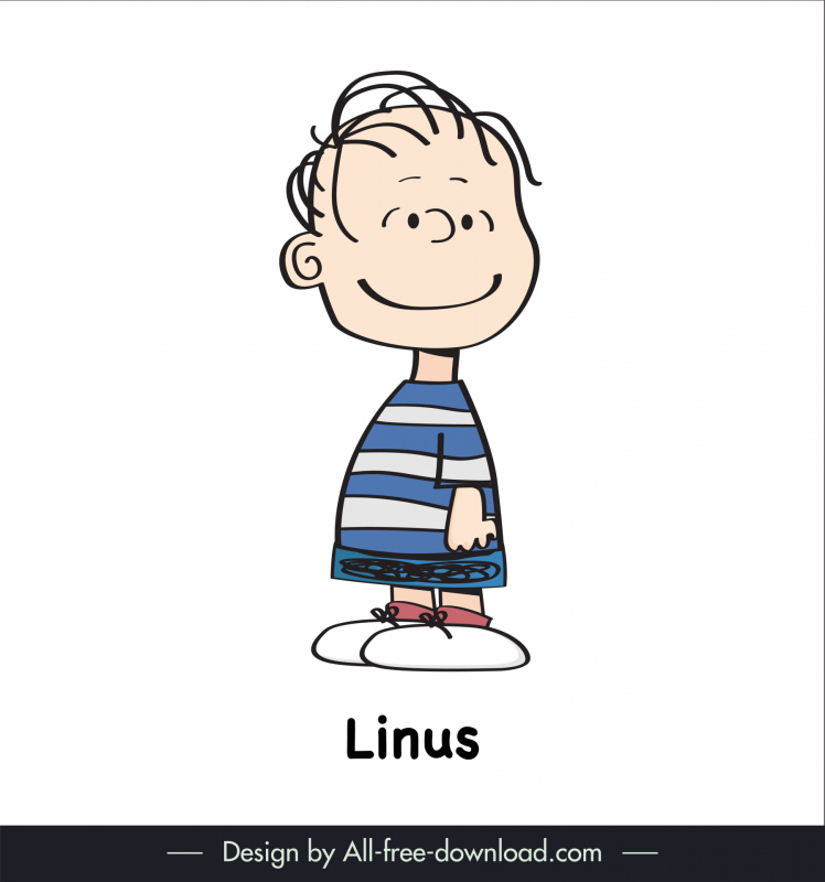 linus of peanut snoopy icon handdrawn standing cartoon boy sketch