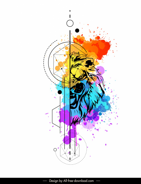 lion animal tattoo template watercolored grunge decor 