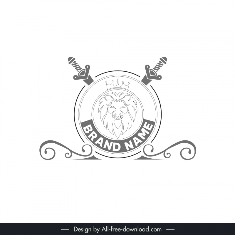 lion head logo symmetric circle swords curves 