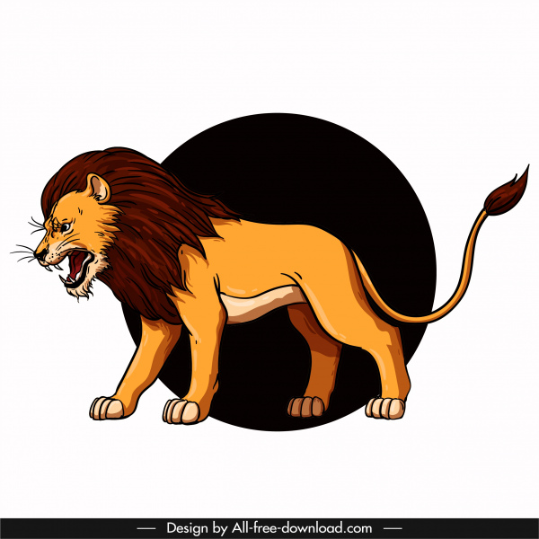 lion icon aggressive sketch colored cartoon design